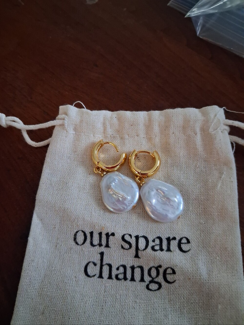 Our Spare Change Isla 18k Gold Plated Fresh Water Pearl Earrings New